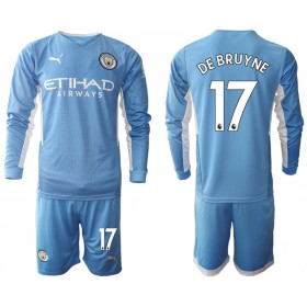 Koszulka Manchester City Kevin De Bruyne 17 Dziecięcy Domowe Stroje Piłkarskie 2021/22 Długi Rękaw